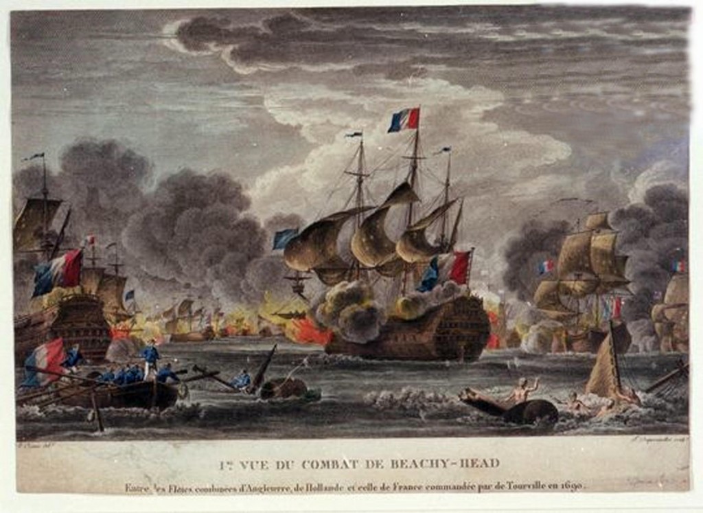 Sea battle at Beachy Head, 1690; Image of the bloody sea battal